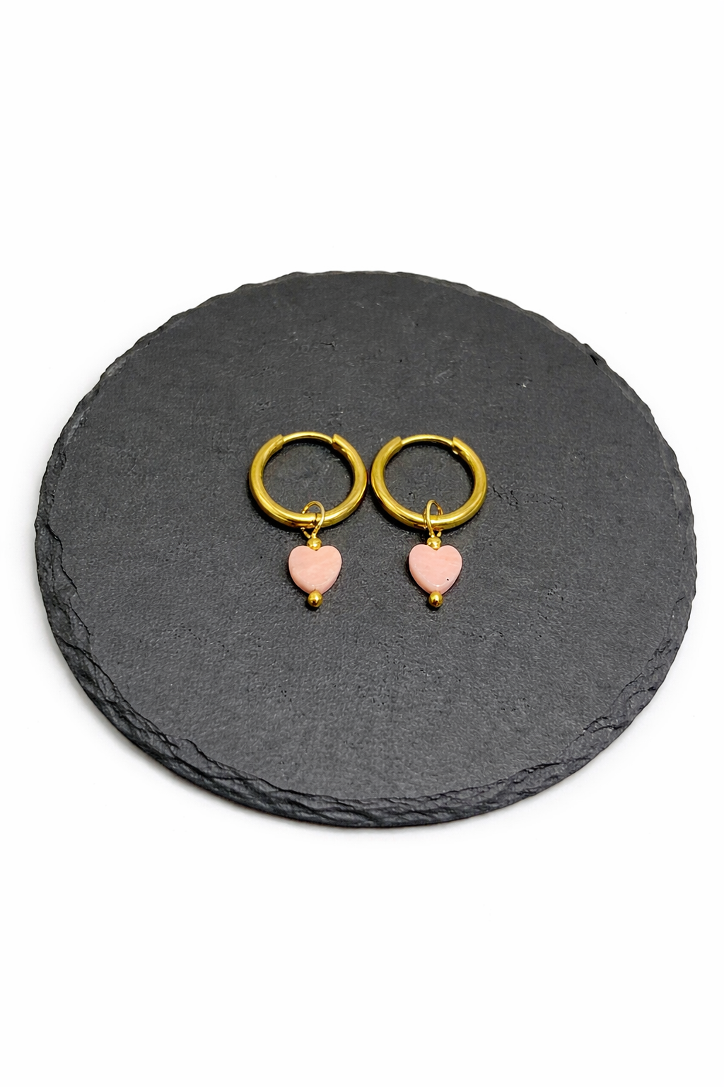 Ohrringe mit Herz – Edelstahl & echter Edelstein - Rosa